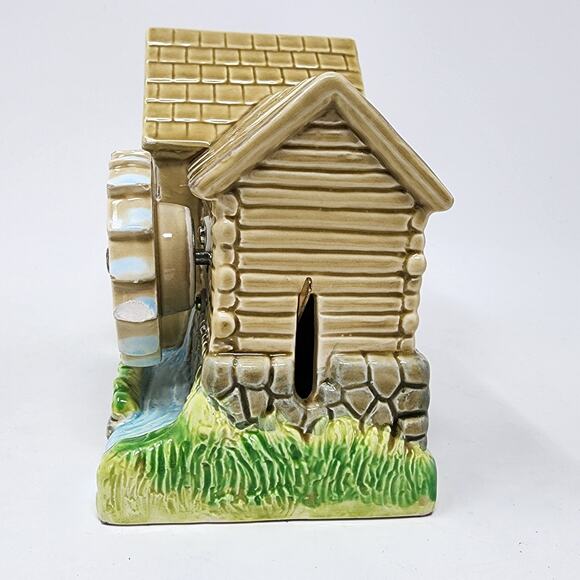 Gristmill Waterwheel Glazed Ceramic Musicbox Tabletop Works Great Wheel Turns - Picture 3 of 7